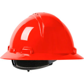 Kilimanjaro Full Brim Hard Hat HDPE Shell Vented 4-Pt Suspension Ratchet Adjustment Red 280-HP641RV-15