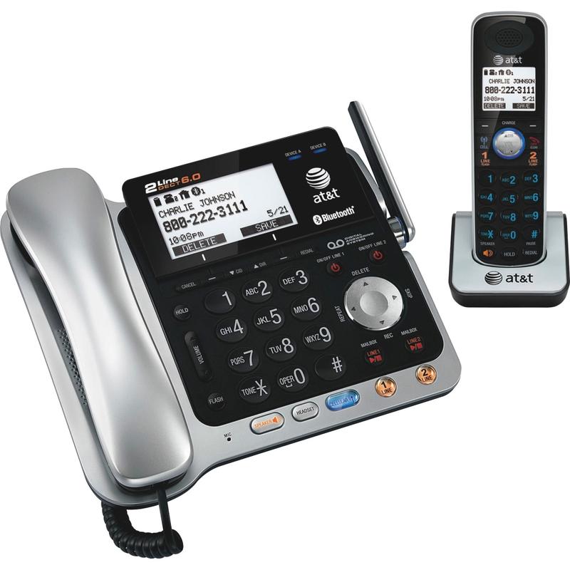 AT&T TL86109 DECT 6.0 Digital 2-Line Corded/Cordless Phone With Digital Answering System, Silver/Black MPN:TL86109