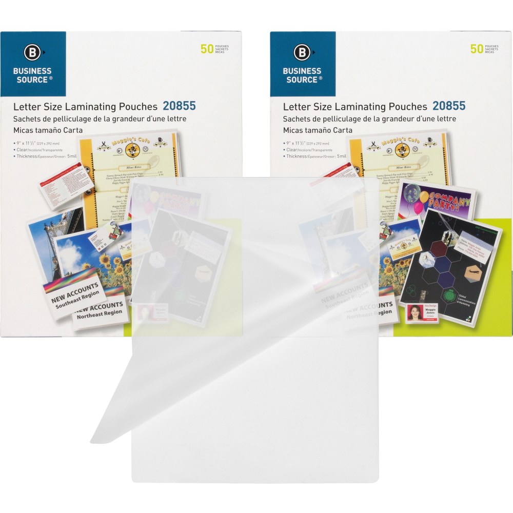 Business Source Letter Size Laminating Pouches - Letter 8.50inx 11in - 9inx 11.50in - 20855BD, 100/Pack MPN:20855BD