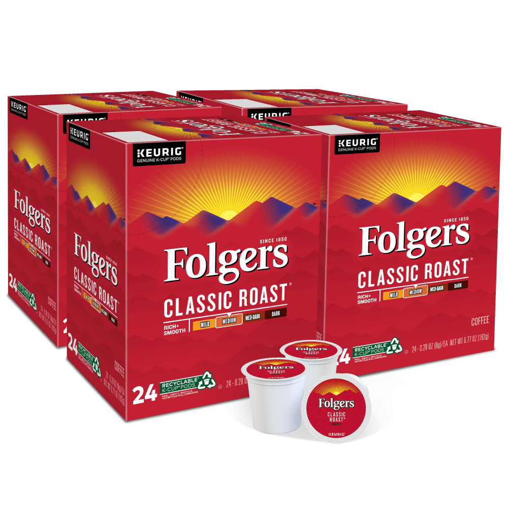Folgers Single-Serve Coffee K-Cup, Classic Roast, Carton Of 96, 4 x 24 Per Box MPN:6685CA