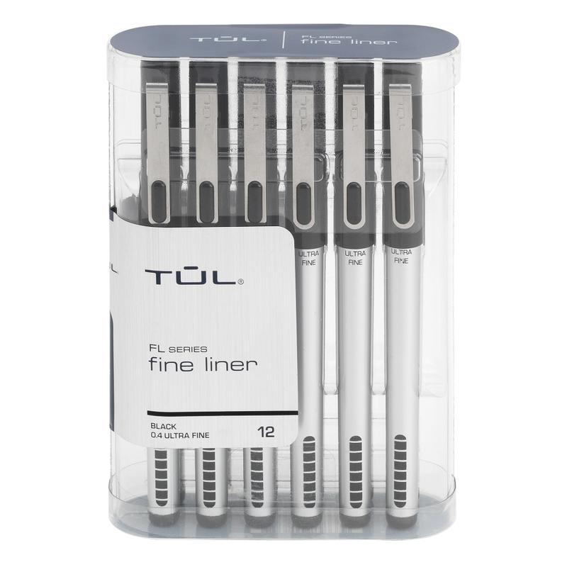 TUL Fine Liner Porous-Point Pens, Ultra-Fine, 0.4 mm, Silver Barrel, Black Ink, Pack Of 12 Pens (Min Order Qty 4)