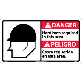 Bilingual Plastic Sign - Danger Hard Hats Required In This Area DBA4R
