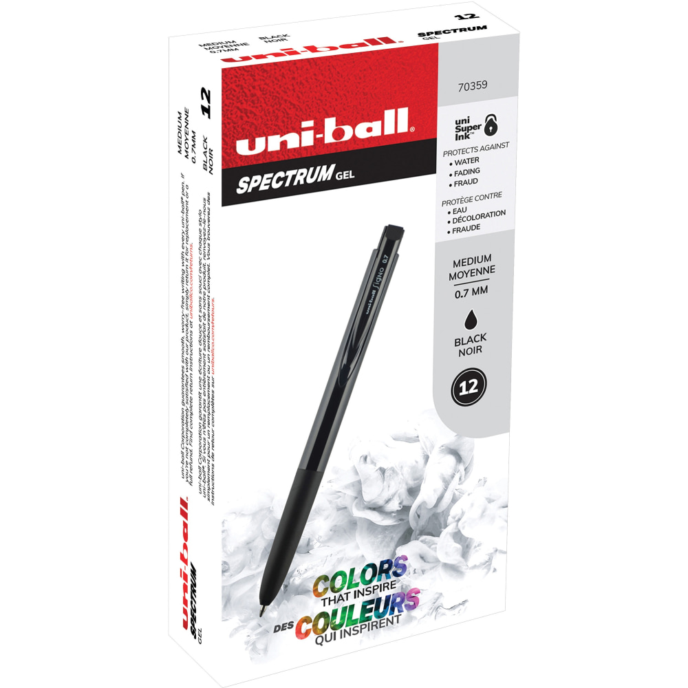 Uni-Ball Spectrum Gel Pens, Pack Of 12, Medium Point, 0.7 mm, Black Barrel, Black Ink MPN:70359