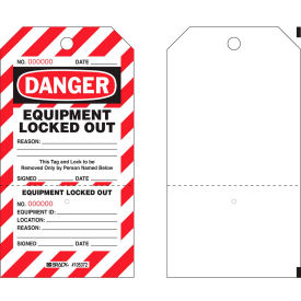 Brady® PLLT2 Danger Equipment Locked Out Tag Two-part Tags With Stubs Polyester 25/Pack PLLT2