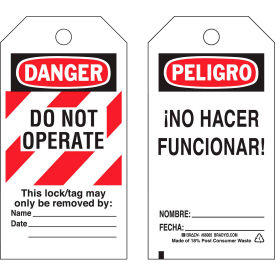 Brady® 66065 Danger Do Not Operate Tag Bilingual Engligh/Spanish HD Polyester 25/Pack 66065