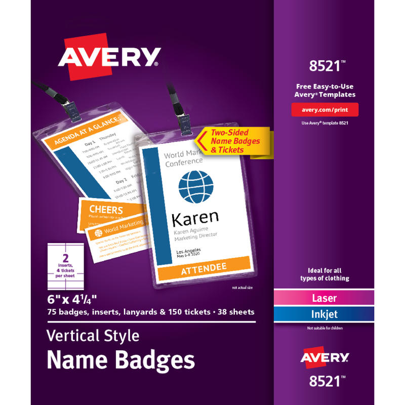 Avery Vertical Name Badge Kit, 6in x 4 1/4in, White, Pack Of 75 Badges MPN:8521
