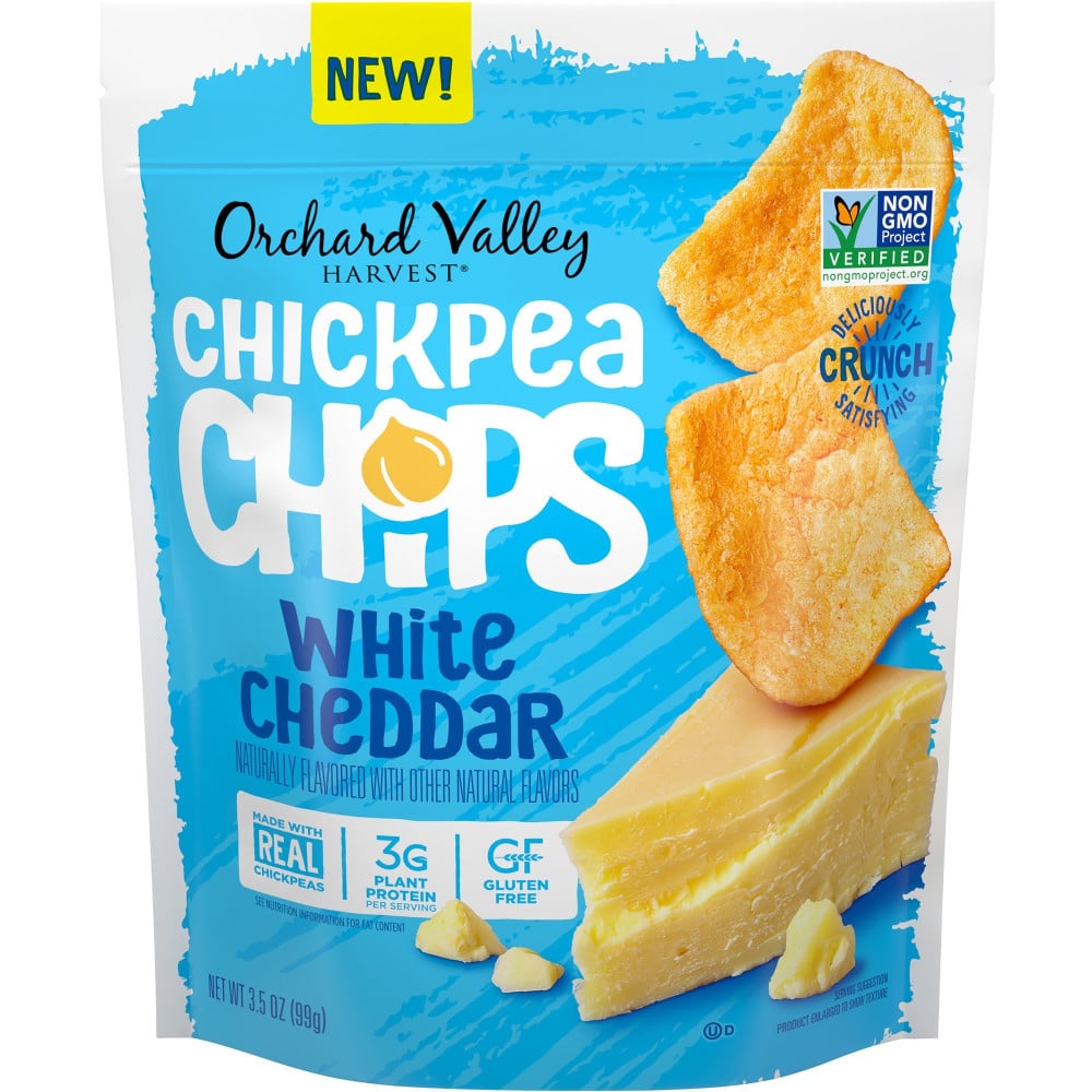 Orchard Valley Harvest White Cheddar Chickpea Chips - Gluten-free, Individually Wrapped - White Cheddar - 1 Serving Bag - 3.50 oz - 6 / Carton (Min Order Qty 3) MPN:V14028