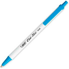 Bic® Clic Stic Ballpoint Retractable Pen Medium White Barrel Blue Ink Dozen CSM11BE