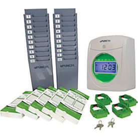 uPunch™ Electronic Time Clock w/ 250 Time Cards 4 Ribbons 4 Keys & 2 Racks White & Green UB1000