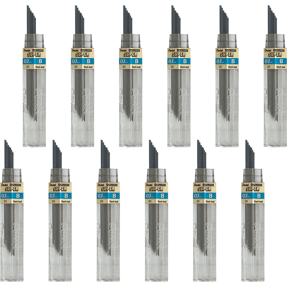 Pentel Super Hi-Polymer Leads - 0.7 mm, Medium Point - B - Black Lead - 12/Tube - 12 / Box MPN:50BBX