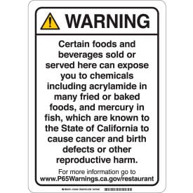 Brady® 150441 Prop 65 Regulatory Sign Restaurant 10