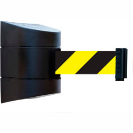 Tensabarrier®Wall Mount Retractable Belt Barrier30' Black/Yellow Belt Black Case 897-30-S-33-NO-D4X-C