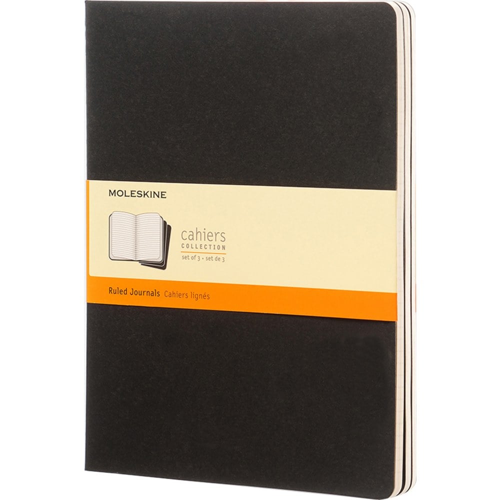 Moleskine Cahier Journals, Extra Large, 7.5in x 10in, Ruled, 120 Pages, Black, Set Of 3 Journals (Min Order Qty 3) MPN:705014