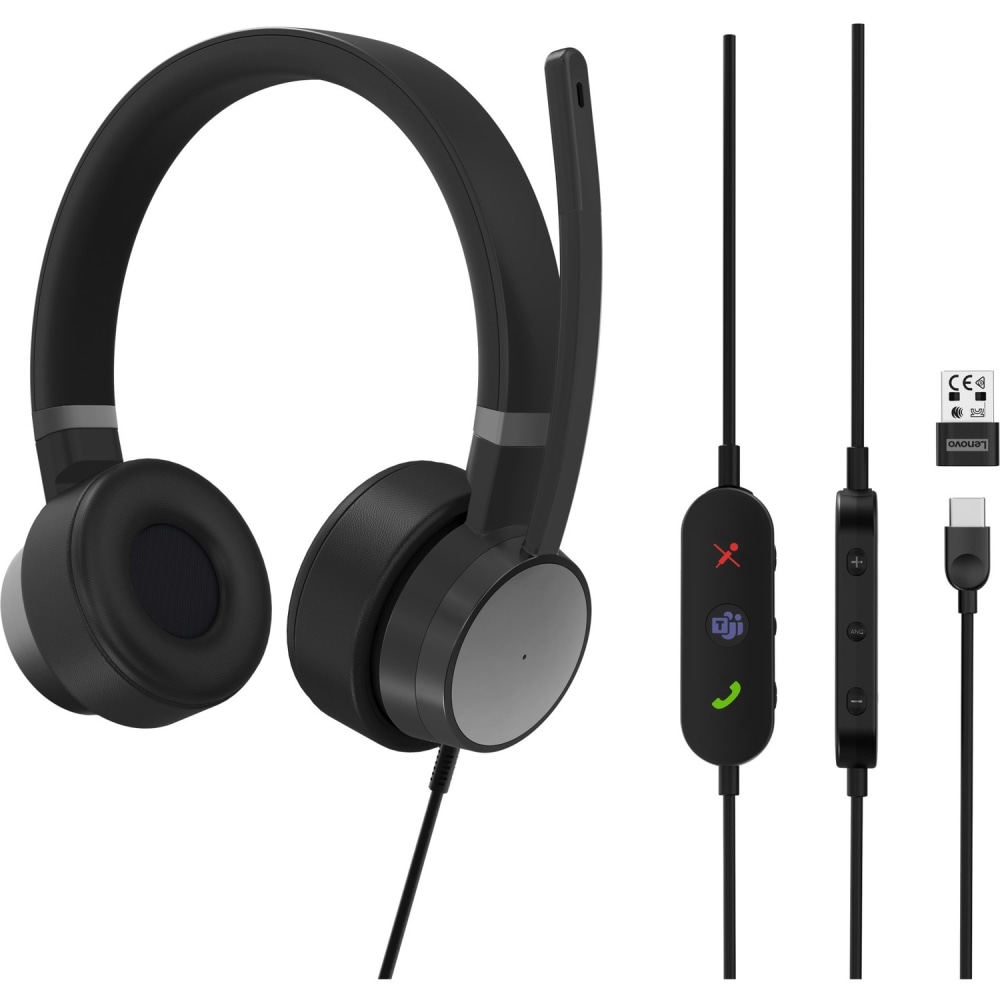 Lenovo Go Wired ANC Headset (Thunder Black) - Stereo - USB Type C, USB Type A - Wired - 32 Ohm - 20 Hz - 20 kHz - Over-the-head - Binaural - Ear-cup - 6.56 ft Cable - Noise Cancelling Microphone - Noise Canceling - Thunder Black MPN:4XD1C99223