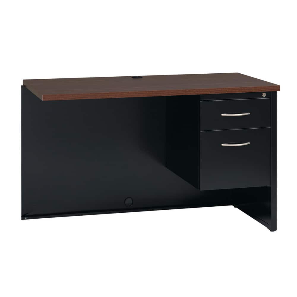 Steel Base Right Pedestal Desk: Woodgrain Laminate Top, Black & Walnut MPN:20545