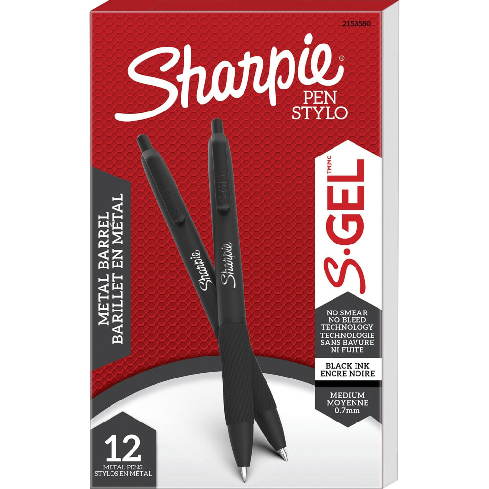 Sharpie S-Gel Pens, Pack Of 12, Medium Point, 0.7 mm, Matte Black Barrel, Black Ink MPN:2153580