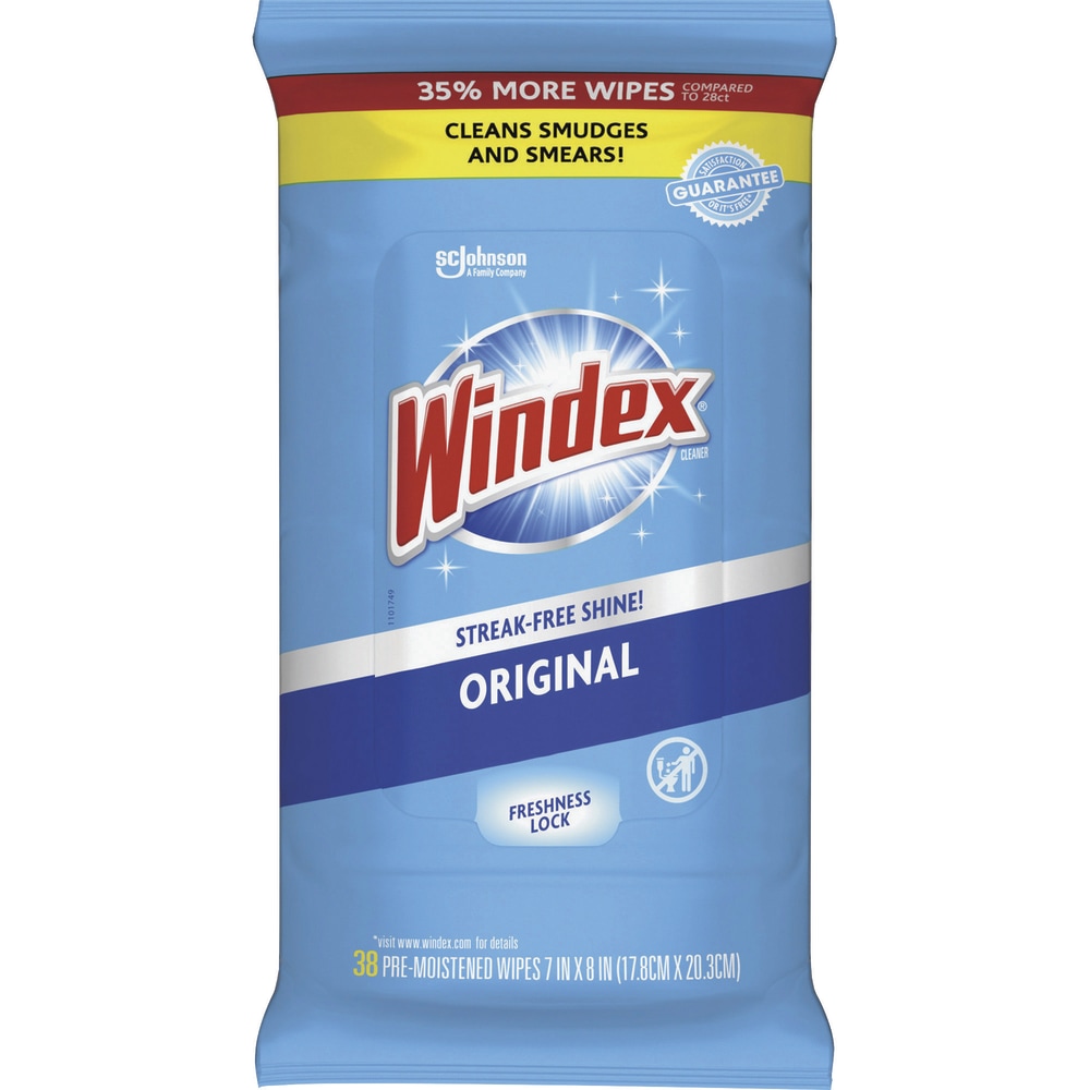 Windex Glass & Surface Wipes, 38 Sheets Per Container, Blue MPN:SJN319251