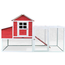 Hanover Outdoor Elevated Wooden Chicken Coop with Ramp Nesting Box Wire Mesh Run Waterproof Roof HANCC0104-RED