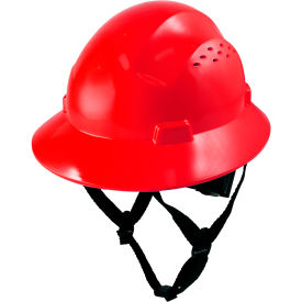 General Electric Full Brim Hard Hat 4 Pt. Ratchet Suspension Vented Class C Type 1 Red GH328R