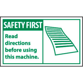 Graphic Machine Labels - Safety First Read Directions Before Using This Machine SGA10AP