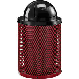 GoVets™ Outdoor Diamond Steel Trash Can With Dome Lid 36 Gallon Red 948RD261
