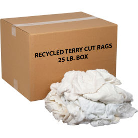 GoVets™ Premium Recycled White Cotton Terry Cut Rags 25 Lb. Box 219670