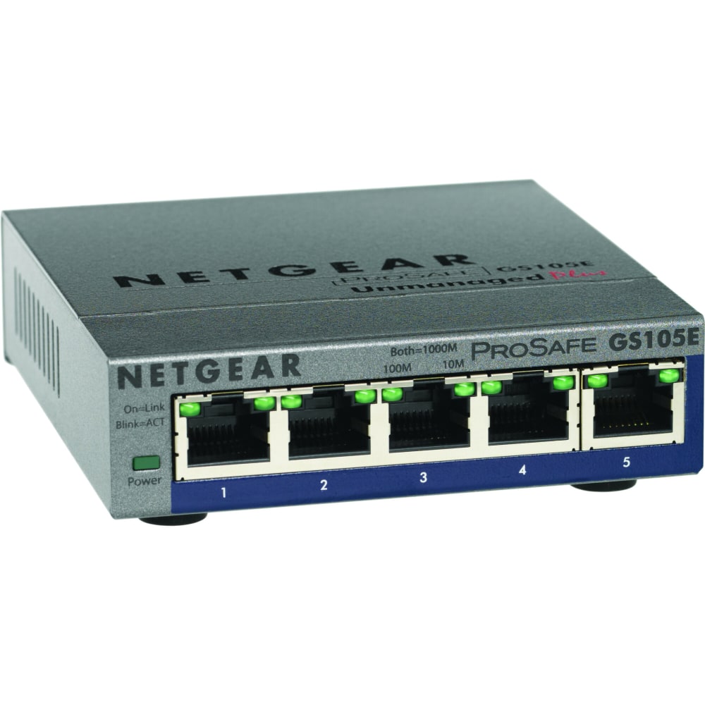 NETGEAR 5 Gigabit Ethernet ProSafe Plus Switch, GS105E MPN:GS105E-100NAS