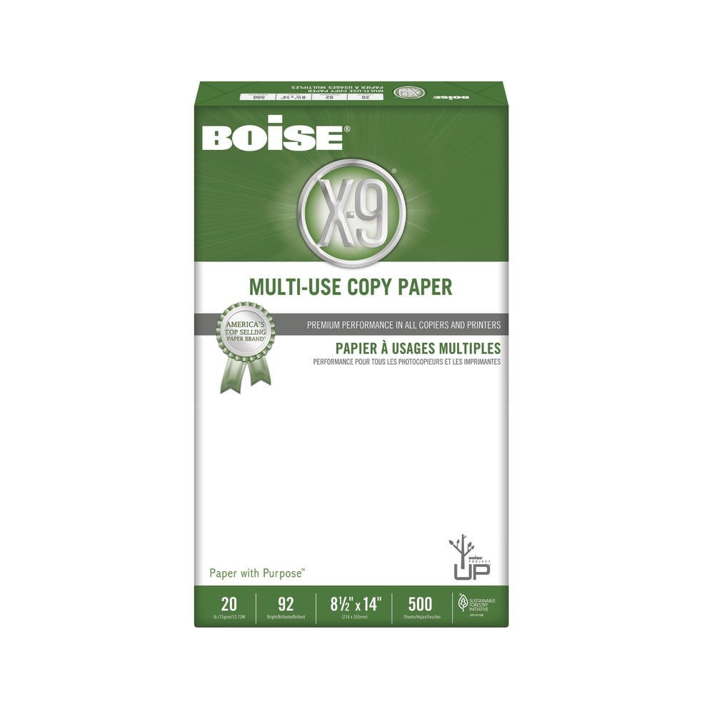 Boise X-9 Multi-Use Printer & Copy Paper, White, Legal (8.5in x 14in), 500 Sheets Per Ream, 20 Lb, 92 Brightness (Min Order Qty 9) MPN:OX9004