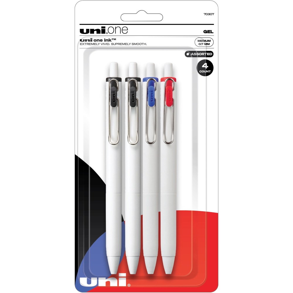 uni ONE Gel Pens, Pack Of 4, Medium Point, 0.7 mm, Assorted Colors MPN:70307