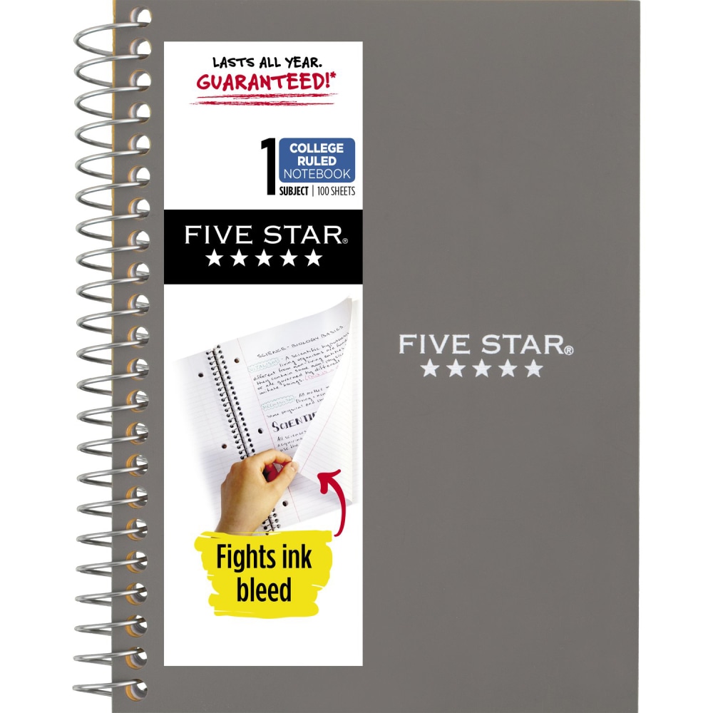 Five Star Personal Spiral Notebook, College Ruled, 4 3/8in x 7in, Gray (Min Order Qty 16) MPN:450022AA3-ECM