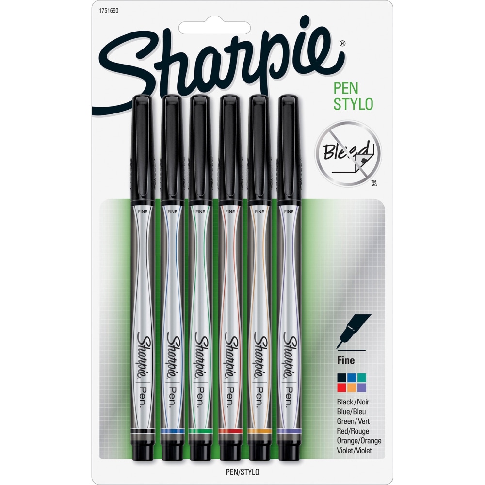 Sharpie Fine Point Pens, 6 Pens Per Pack, Fine Point, 0.7mm, Assorted Ink, Black Barrels, Set Of 2 Packs MPN:1976527BD