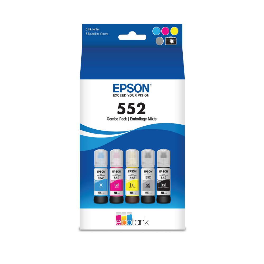 Epson 552 Claria Black, Cyan, Gray, Magenta, Yellow Ink Bottles, Pack Of 5, T552920-S MPN:T552920-S