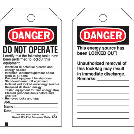 Brady® 66061 Lockout Tag- Danger Do Not Operate 2 Sided Polyester 25/Pack 66061