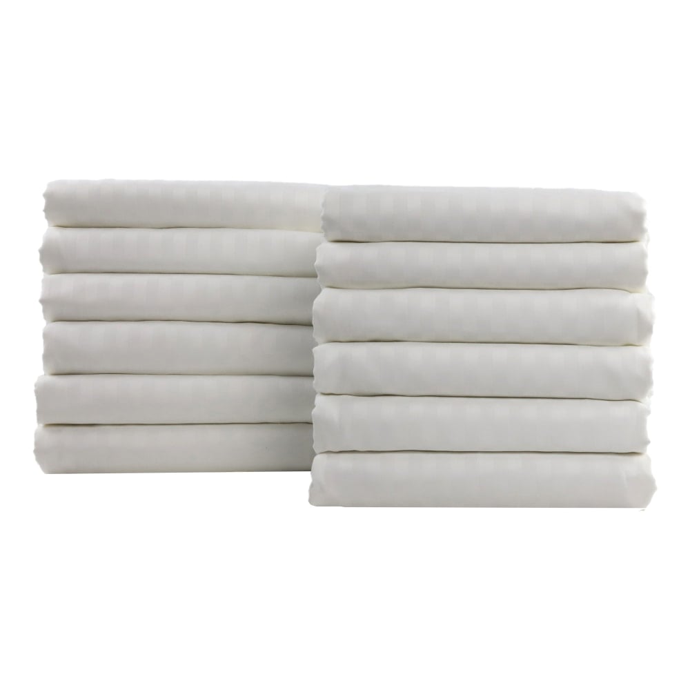 1888 Mills Lotus Satin Stripe Full Fitted Sheets, 54in x 80in x 15in, White, Case of 24 MPN:N25T54X80XWHT-1-LOTU