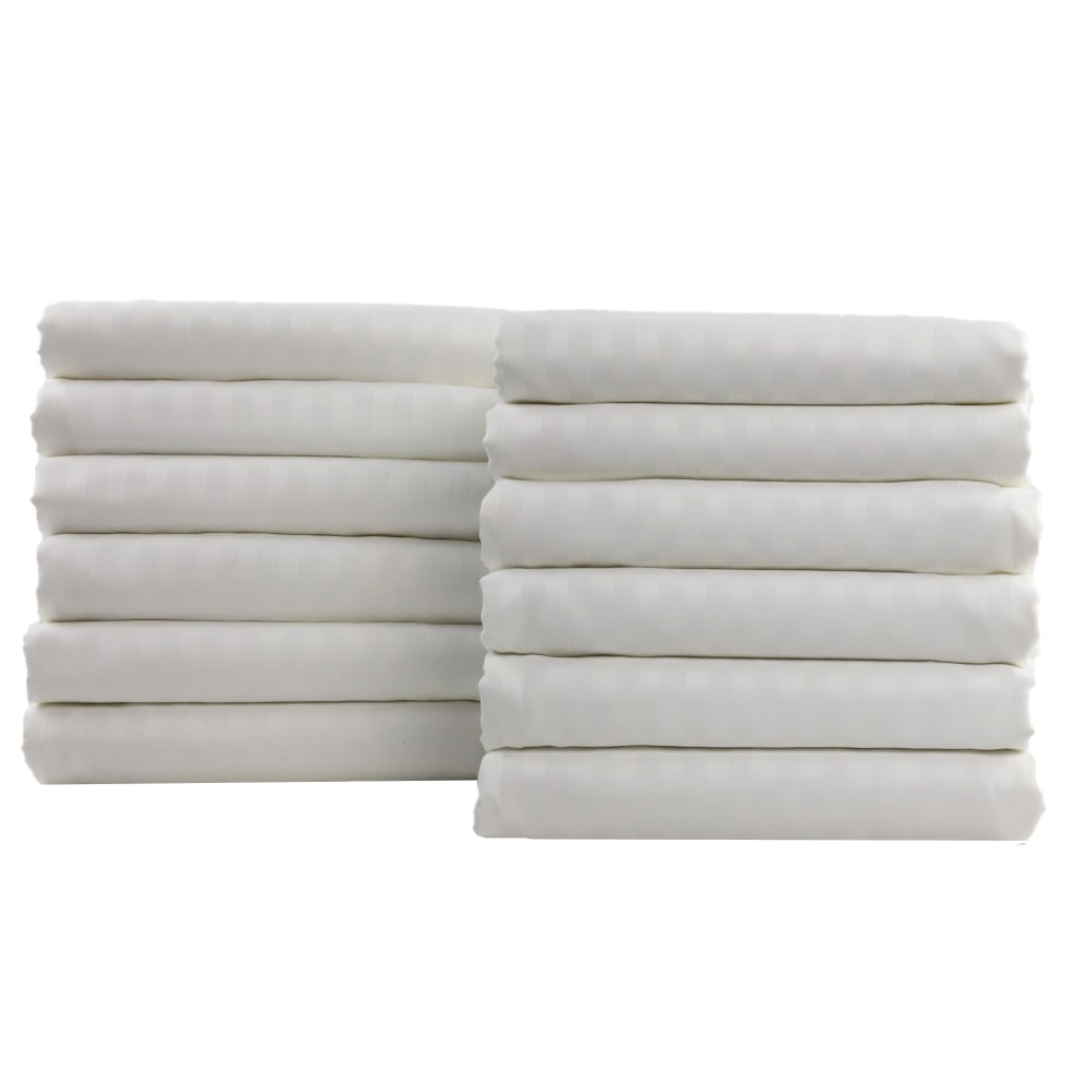 1888 Mills Lotus Satin Stripe King Fitted Sheets, 78in x 80in x 15in, White, Case of 12 MPN:N25T78X80XWHT-1-LOTU