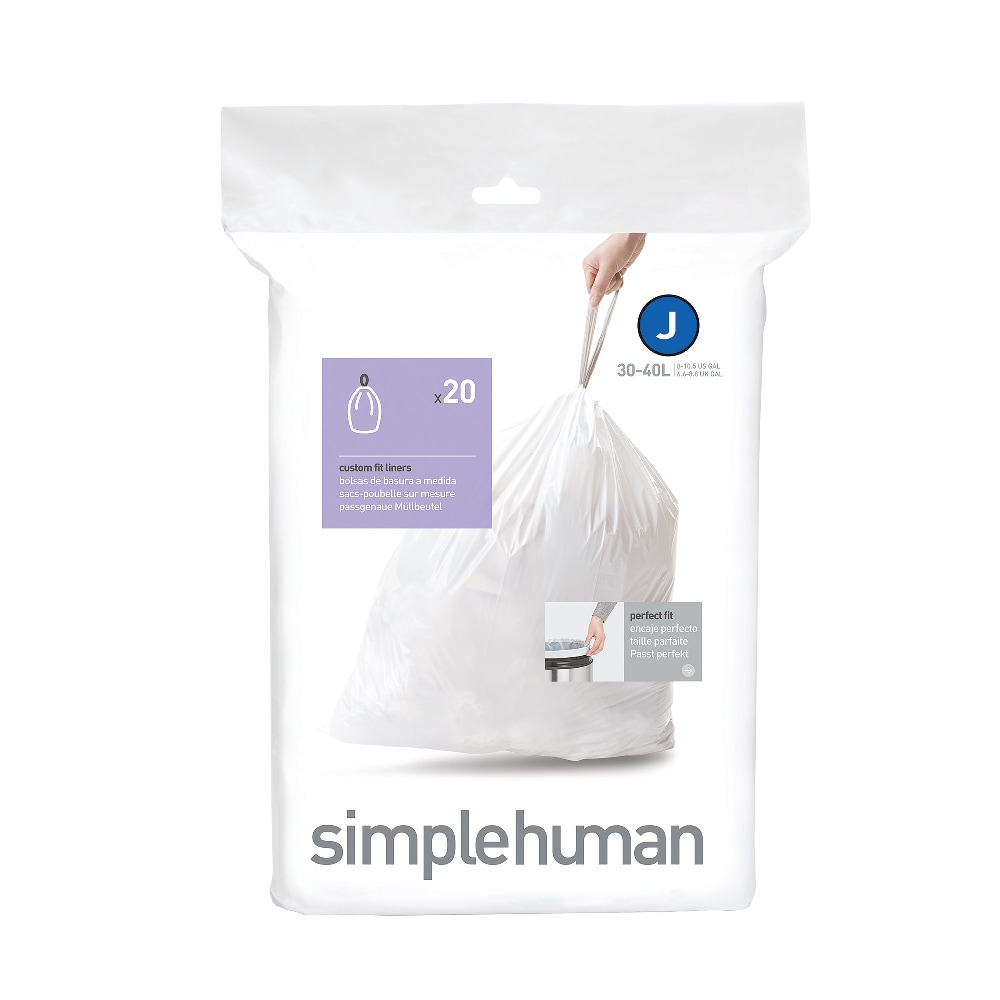 simplehuman Custom Fit Can Liners, J, 0.3 mil, 30-40L/8-10G, White, Pack Of 240 MPN:CW0259