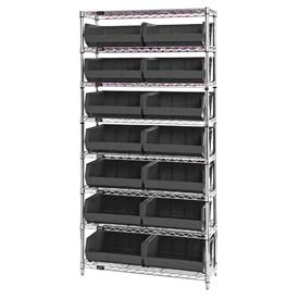 GoVets™ Chrome Wire Shelving With 14 Giant Plastic Stacking Bins Black 36x14x74 929BK268
