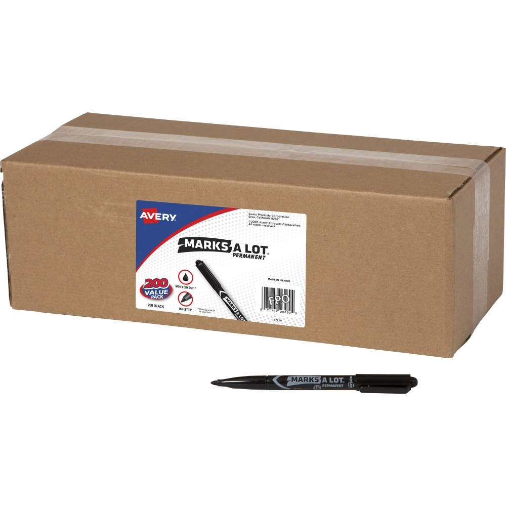 Avery Marks-A-Lot Value Pack Pen-Style Permanent Markers - Bullet Marker Point - Black Ink - 200 / Carton MPN:29850
