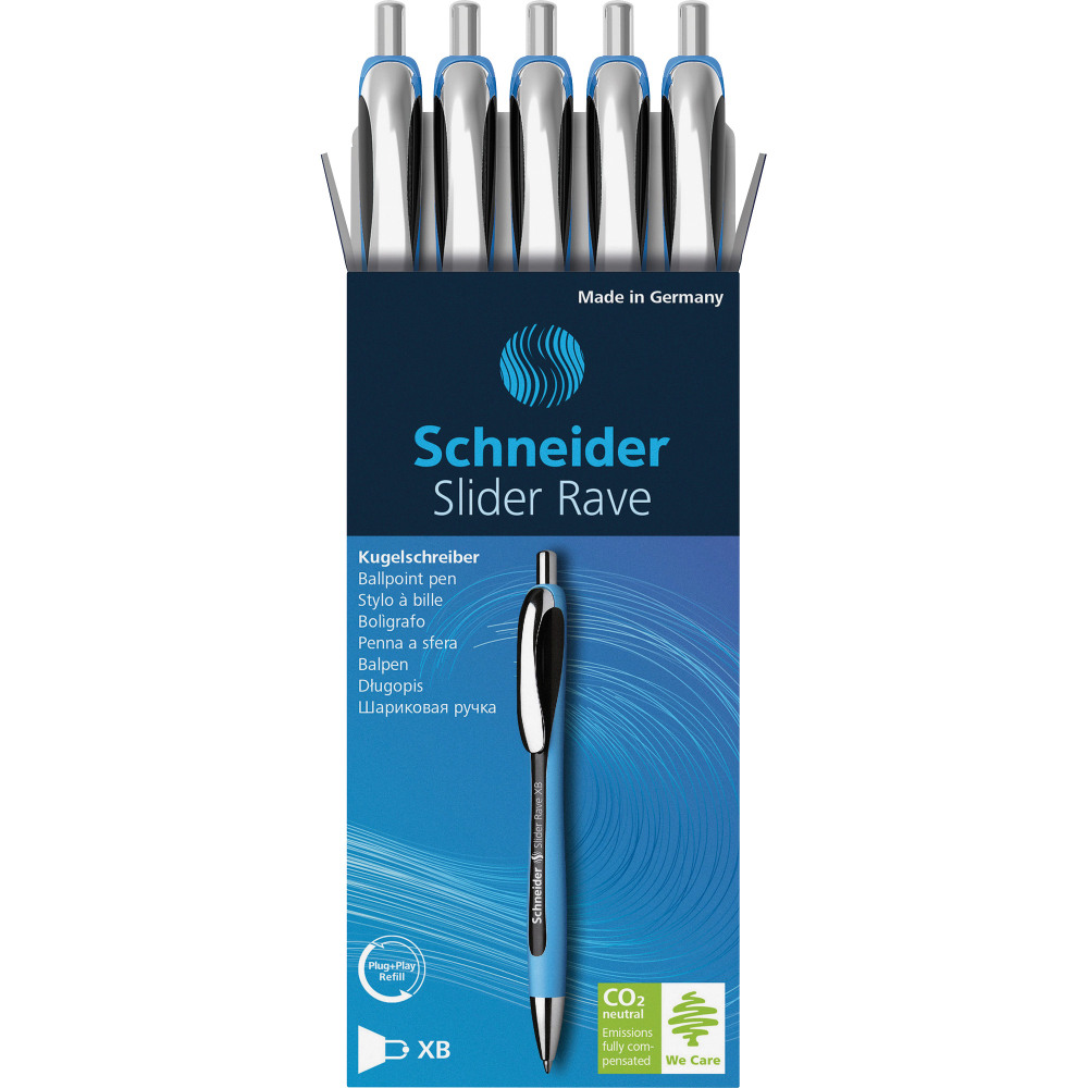 Rediform Schneider Slider Rave XB Ballpoint Pens, Extra Broad Point, 1.4 mm, Blue Barrels, Black Ink, 1 Each MPN:RED132501