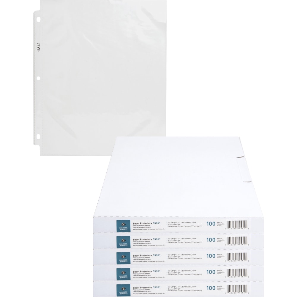 Business Source Top-Loading Poly Sheet Protectors - 74551CT - 500/Pack MPN:74551CT