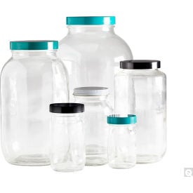 Qorpak® 4oz Clear Glass Standard Wide Mouth Bottle w/ 48-400 Black PP PTFE Cap 24PK GLC-01738