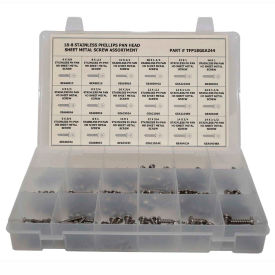 244 Piece Sheet Metal (Tapping) Screw Assortment - #6 to #14 - Phillips Pan Head - 304 SS TFP18GEA244