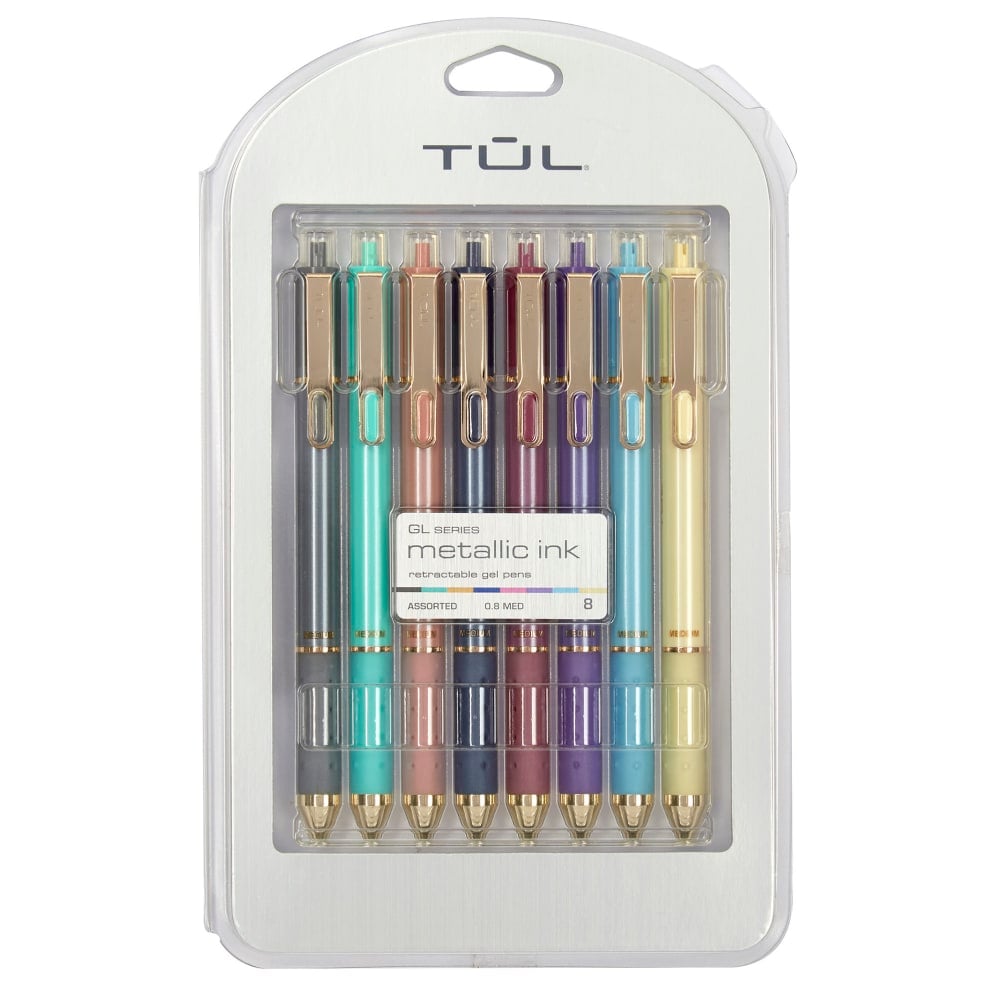 TUL GL Series  Retractable Gel Pens, Medium Point, 0.8 mm, Assorted Barrel Colors, Assorted Metallic Inks, Pack Of 8 Pens (Min Order Qty 5) MPN:MT08P8PF
