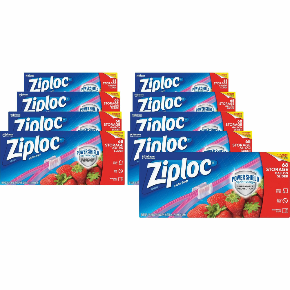 Ziploc Gallon Storage Slider Bags - Large Size - 1 gal Capacity - 10.56inx 9.50in - Sliding Closure - Blue - Food, Supplies - 68/Box - 9 / Carton MPN:316489CT