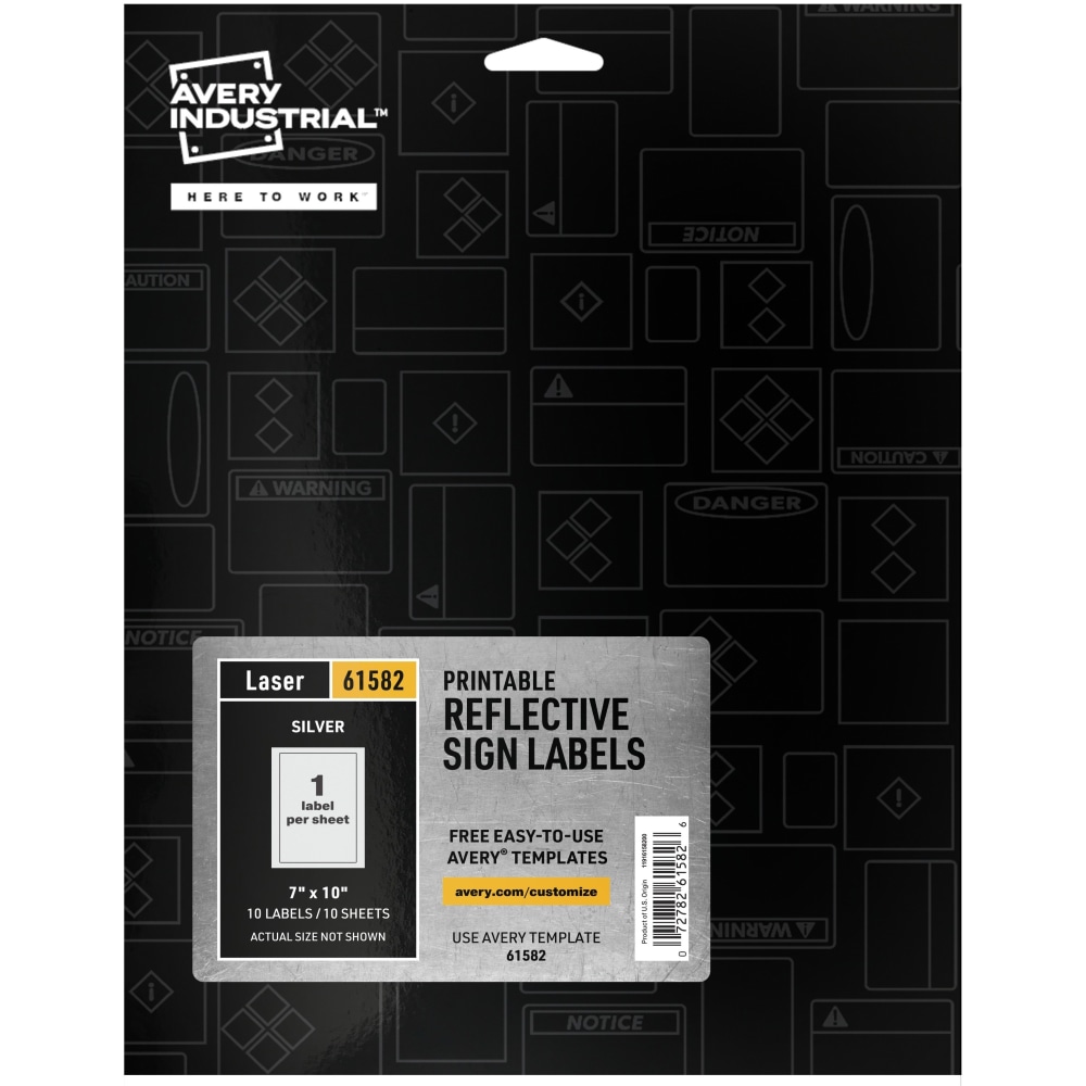 Avery Reflective Sign Labels - 7inx 10in - Permanent Adhesive - Rectangle - Laser - Silver - Film - 1/Sheet - 61582 MPN:61582