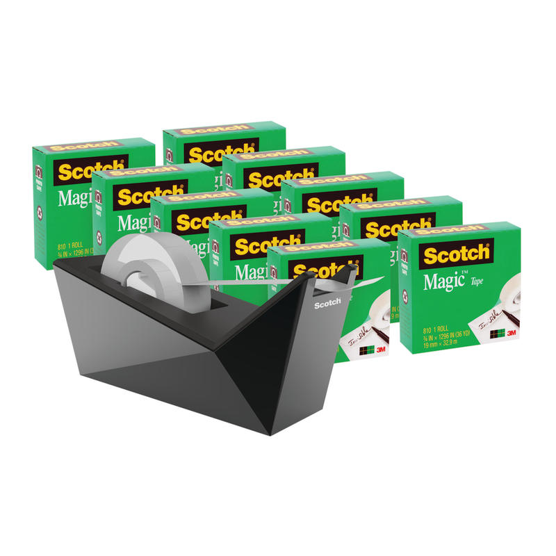 Scotch Magic Tape, Invisible, 10 Tape Rolls with 1 Dispenser, 3/4 in x 1000 in, 810K10C17MB MPN:810K10-C17MB