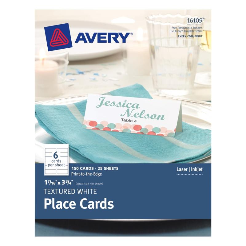 Avery Printable Blank Place Cards With Sure Feed, 1-7/16in x 3-3/4in, Textured White, 150 Customizable Tent Cards MPN:AVE16109