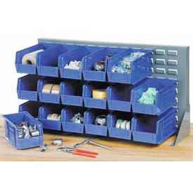 GoVets™ Louvered Bench Rack w/ 8(B) 8(C) 6(D) Blue Bins 36