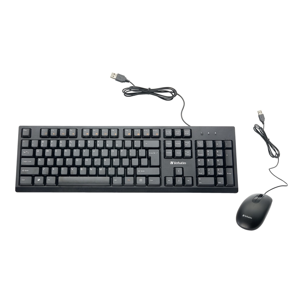 Verbatim Wired Keyboard and Mouse - USB Cable Keyboard - USB Mouse - 1000 dpi - Multimedia Hot Key(s) - Symmetrical - Compatible with Linux, Windows, ChromeOS, Mac, PC, Mac OS (Min Order Qty 5) MPN:70734
