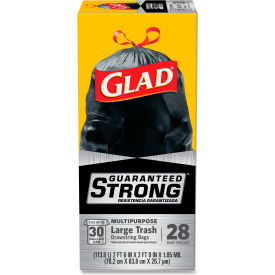 Glad® Guaranteed Strong Large Drawstring Black Trash Bags 3-Ply 30gal 1.05 mil 30x33 28/BX 78966BX